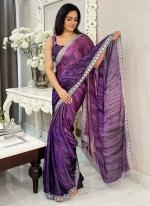 Rangoli Prizam Print Purple Party Wear Sequins Work Saree